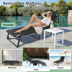 Adjustable Folding Camping Cot with Mattress – 5-Position Lounge Bed for Adults