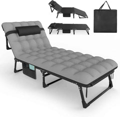 Adjustable Folding Camping Cot with Mattress – 5-Position Lounge Bed for Adults
