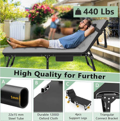 Adjustable Folding Camping Cot with Mattress – 5-Position Lounge Bed for Adults