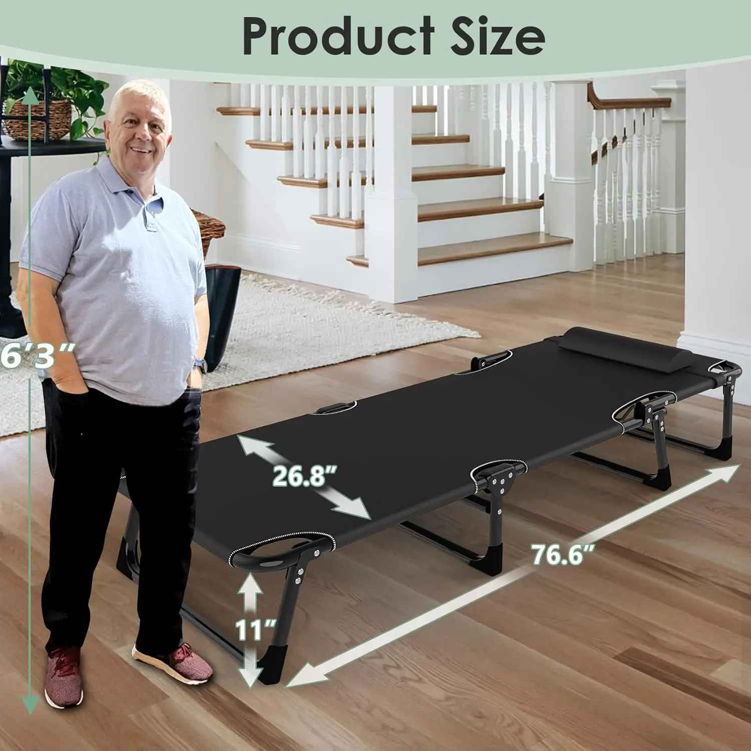 Adjustable Folding Camping Cot with Mattress – 5-Position Lounge Bed for Adults