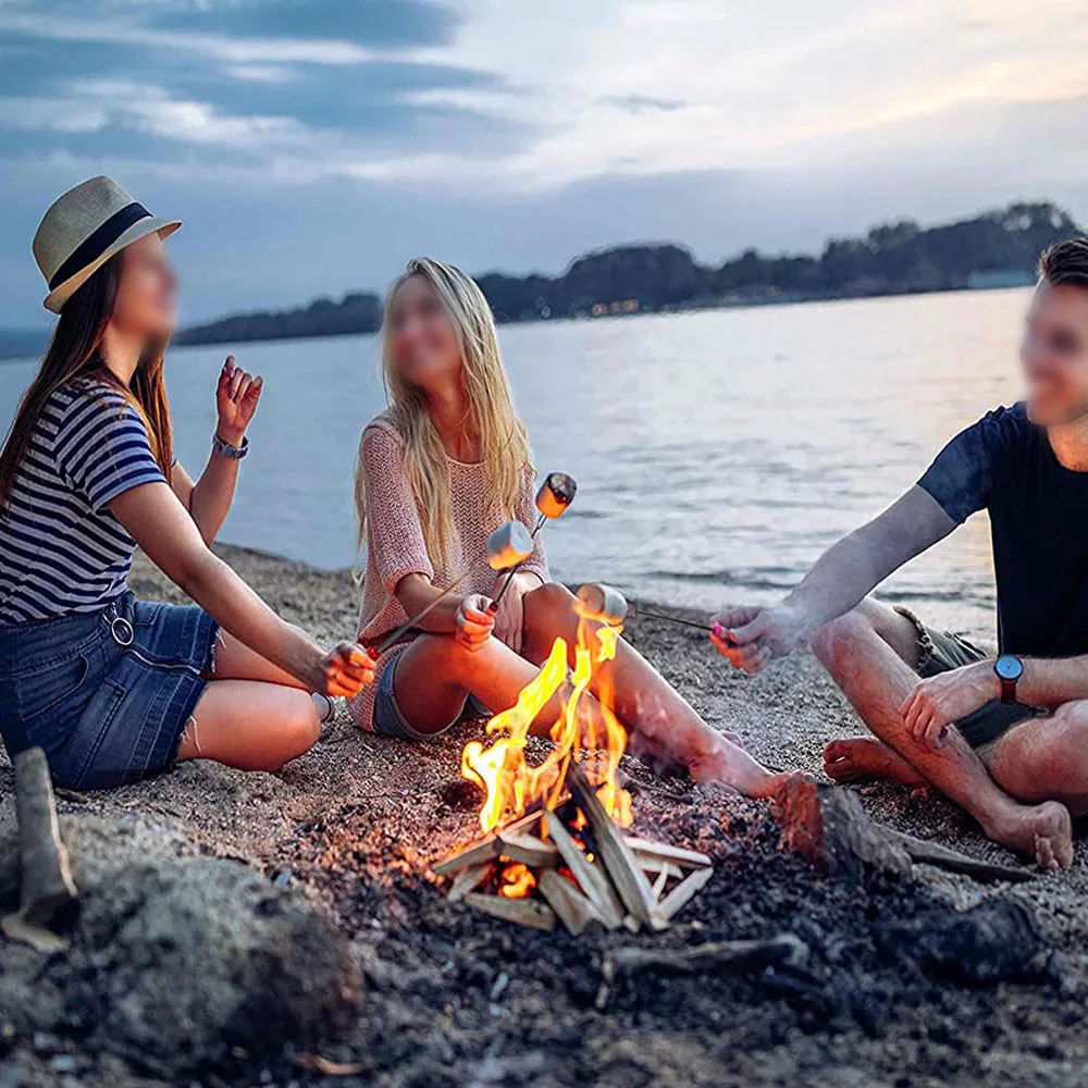 32 inch" Retractable Marshmallow Roasting Sticks – Wooden Handle Campfire Skewers Set